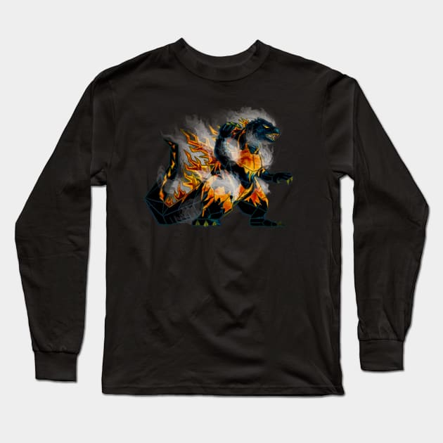 Burning Godzilla Long Sleeve T-Shirt by Capt. Jack